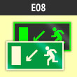 Знак E08 «Направление к эвакуационному выходу налево вниз» (фотолюм. пластик ГОСТ, 300х150 мм)
